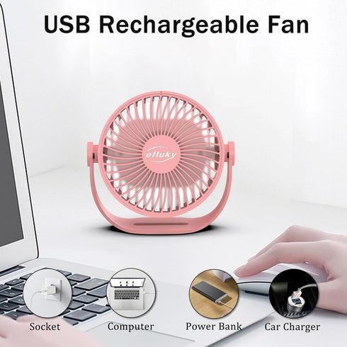 efluky USB Small Desk Fan, 3 Speeds USB Rechargeable Fan Built-in Battery, 360° Adjustment Portable Mini Fan Suitable for Home, Office and Travel,...
