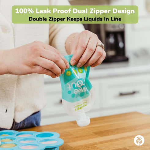WeeSprout Double Zipper Reusable Food Pouches (Blue, 7 Fl Oz)...