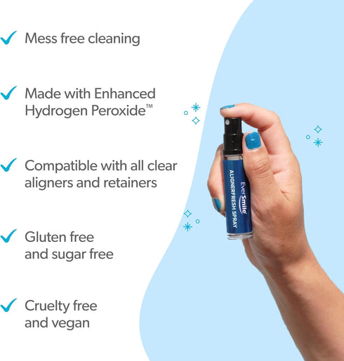 EverSmile AlignerFresh Cleaning Spray for Invisalign and All Clear Aligners and Retainers – On-the-Go Cleaning & Teeth Whitening, Kills Bacteria, ...