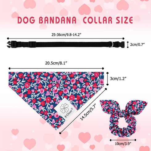 E-Clover Dog Collar Bandana Girl & Matching Scrunchie Set Heart Dog Collars Pet Accessories Adjustable for Small Dogs Puppy Owner Valentines Pink...