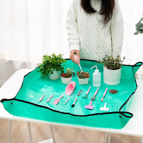 Melphoe 25Pcs Mini Garden Hand Transplanting Succulent Tools Set, 39.4" Thickened Repotting Mat & Plant Tag, Miniature Planting Indoor Fairy Care,...