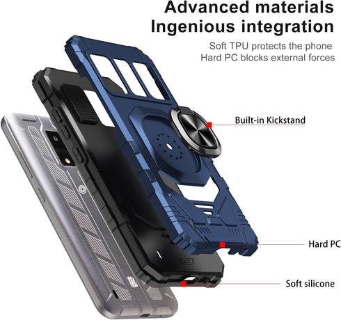 for BLU View 4 Phone Case with Tempered Glass Screen Protector,Military Grade Heavy Duty Shockproof Protective Cover,with Ring Kickstand Full-Body...