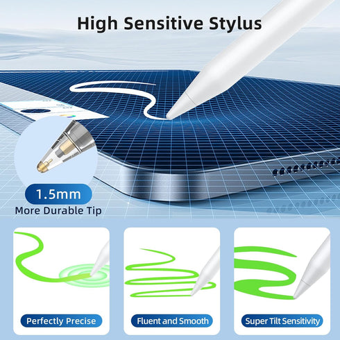 Stylus Pen for iPad,8 Mins Fast Charge Active Pencil for Apple iPad 2018-2023,Palm Rejection Tilt Sensitivity Magnetic Pen Work for iPad Pro 11" &...