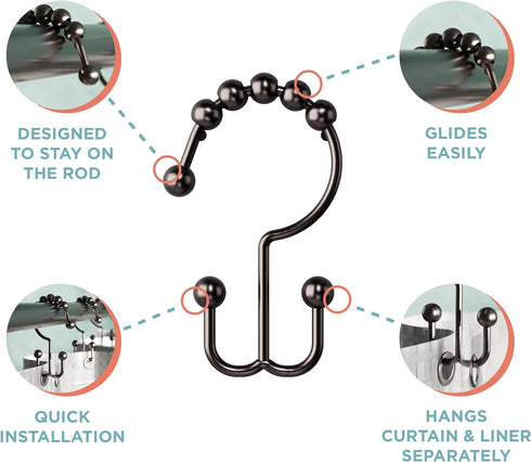 Zenna Home Metal Double Glide Shower Rings, Oil Rubbed Bronze – Set of 12 Heavy Duty, Rust-Resistant Shower Rings with Smooth Glide for Shower Cur...