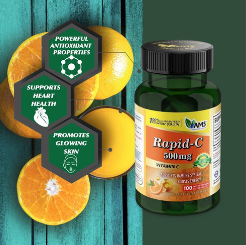 America Medic & Science Rapid-C 500mg Vitamin C Supplement (3 Pack of 100 Tablets) Energy Booster, Daily Immune System Support, Antioxidant | Vega...