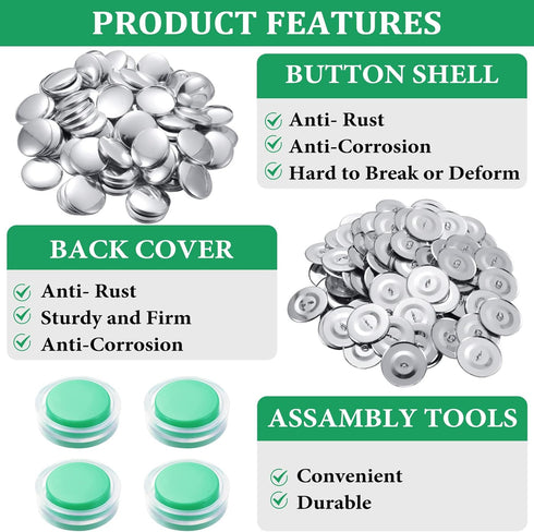 100 Sets Cover Buttons Kit with Tools Size Buttons to Cover Self Cover Buttons with Wire Backs DIY Fabric Cloth Cover Buttons (Size 45/1.1 Inch)...