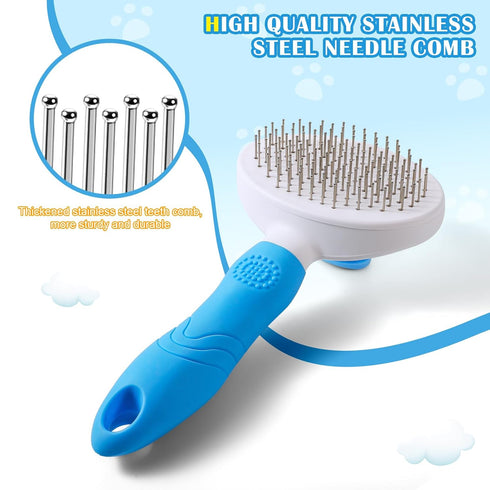 pet brush, pet brush for cats and dogs, removes loose undercoat and smoothes hair, stainless steel needles, self-cleaning button upgraded version,...