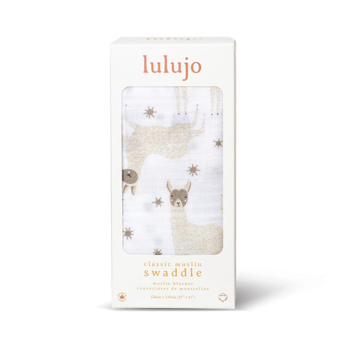 lulujo Baby 100% Cotton Muslin Swaddle Blanket, 47 x 47-Inches, Modern Llama (LJ464)...