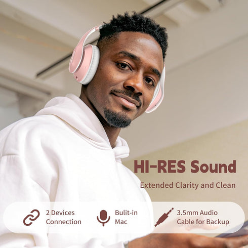 Wireless Bluetooth Headphones Over Ear 65H Playtime HiFi Stereo Headset with Microphone and 6EQ Modes Foldable Bluetooth V5.3 Headphones for Trave...