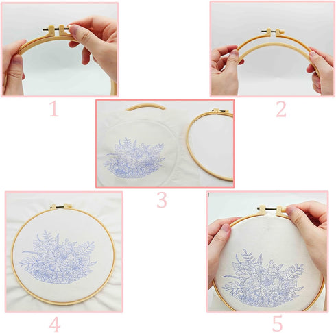 FOXTEMO Embroidery Kit for Beginners Adults, 1 Pack 20CM Embroidery Hoops, Acacia Embroidery Pattern Beginner Embroidery Kit with Needles and Thre...
