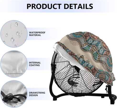 Boho Paw Print Industrial Fan Cover, Waterproof & Dustproof Cover Suitable for 24" High Velocity Movement Heavy Duty Drum Fan, Heavy Duty Outdoor ...