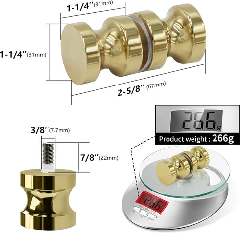 CKB Double Sided Shower Glass Door Knob, Polished Gold Finish with Solid 304 Stainless Steel Door Handle Pull for Bathroom. Compatible with 5/16" ...