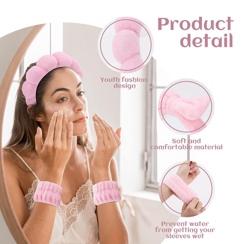 Puffy Spa Headband & Skincare Headbands for Women Makeup,Terry Cloth Towel Head Band for Skin Care,Sponge Make Up Hair Band for Girls,Face Wash Wr...