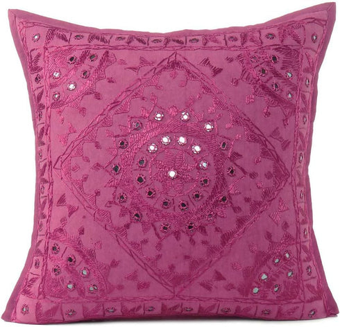 Eyes of India Embroidered Decorative Boho Throw Pillow Cover with Mirrors, Handmade Bohemian Accent Cushion Case for Sofa Couch Bedroom Living Roo...