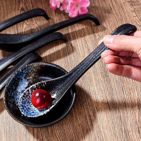 7 inch Japanese and Korean Ramen Spoon Set of 5, Asian Soup Spoon Chinese Soup Spoon Curved Handle Soup Spoon Long Handle Ceramic Miso Soup Spoons...
