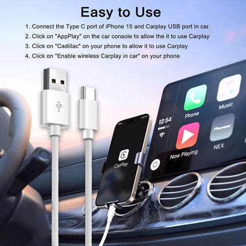 Car Carplay Cable Adapter for iPhone 15, 3.3FT USB A to USB C Car Charging Cable for Apple, Carplay Cable Compatible with iPhone 15 Pro Max Plus, ...