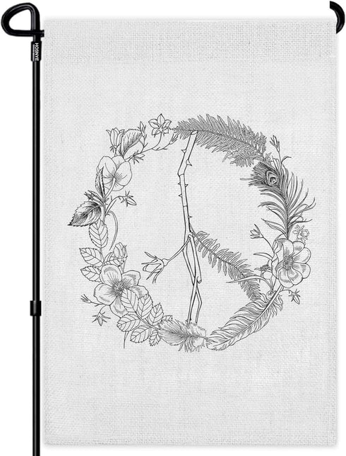HOSNYE Peace Sign Garden Flag Vertical Double Sided Boho Hippie Wreath Farmhouse Burlap Yard Outdoor Decor 12.5 x 18 Inches...