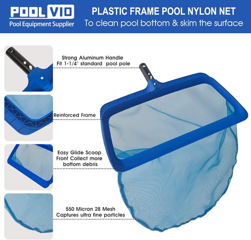 Professional Pool Net, Upgraded Self-Repair Heavy Duty Nylon Mesh, Pool Skimmer Net with Extra Wide Scoop Edge, Pool Nets for Cleaning Leaves, Deb...