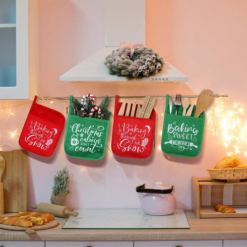 10 Pcs Christmas Pot Holders with Pocket Fall Pot Holder Potholder Gift Hot Pads Heat Resistant Oven Mitts Cookie Bag for Kitchen Baking Cooking (...