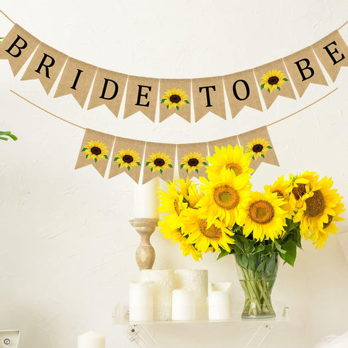 Doumeny Bride to Be Burlap Banner Rustic Sunflower Bunting Garland Bridal Shower Party Banner Jute Wedding Bunting Banner for Bachelorette Engagem...