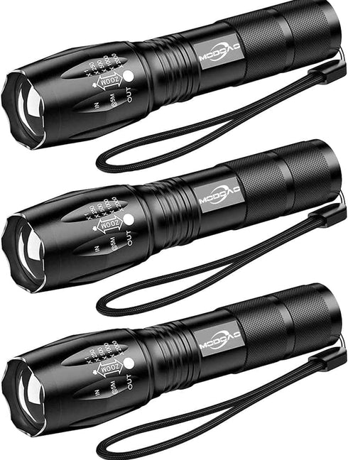 MODOAO 3pack Super Bright Flashlights High Lumens LED Flashlight with Zoomable Beam - Mini Flashlights for Camping, Hiking, Dog Walking - Powerful...
