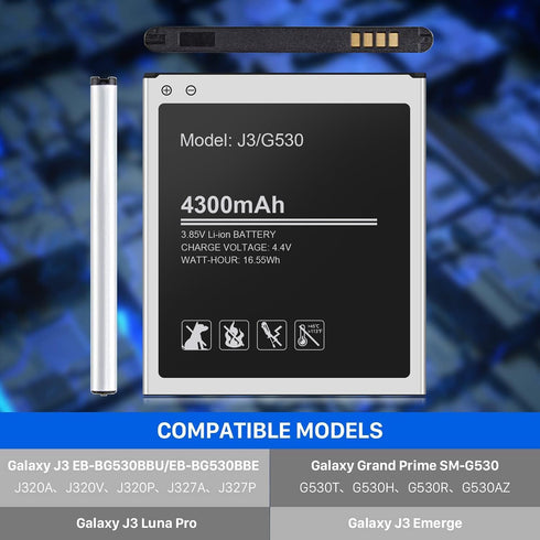 WAVYPO Battery for Galaxy J3,Upgraded 4300mAh Li-ion Battery Replacement for Samsung J3 J327A J327P J320V J320A J320F J320P EB-BG530BBC EB-BG530BB...