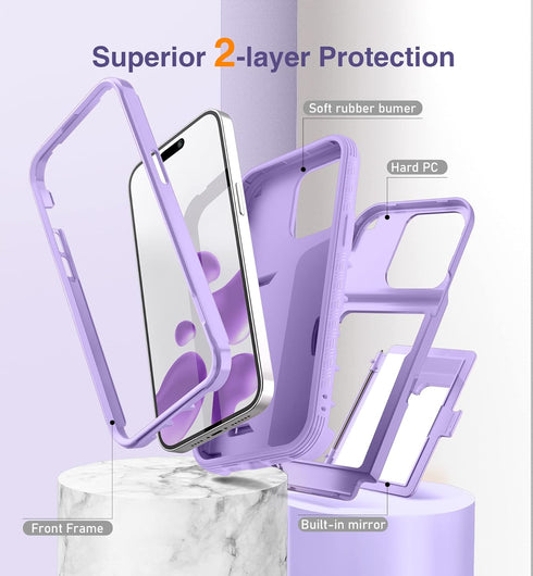 WeLoveCase iPhone 14 Pro Max Case for Women, Men Defender Credit Card Holder Cover with Hidden Mirror, Three Layer Shockproof Heavy Duty Protectio...