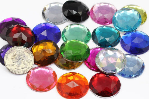 25mm Pink Hot H114 Flat Back Round Acrylic Rhinestones Plastic Circle Gems for Costume Making Cosplay Jewels Pro Grade Embelishments - 20 Pieces (...