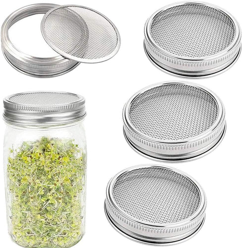 Sprouting Lids WIDE MOUTH 316 Stainless Steel Mesh Lid Sprouting Strainer Lids Kit for Mason Jars Canning Lids Growing Alfalfa Sprout Seeds Salad ...
