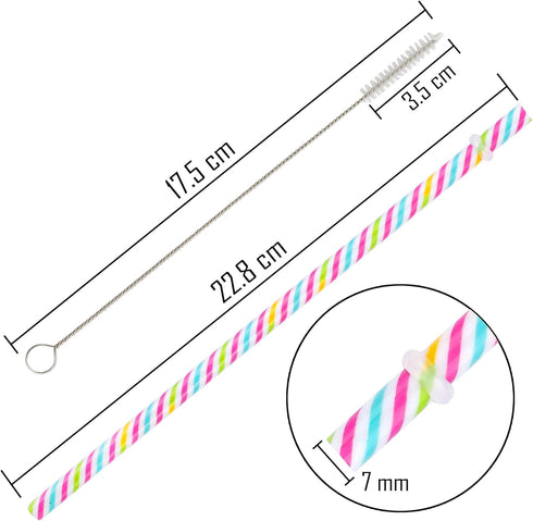 JANYUN 40 Pieces Reusable Straws BPA-Free 9" Colorful Printing Hard Platic Stripe Drinking Straw for Mason Jar Tumbler Family or Party Use Cleanin...