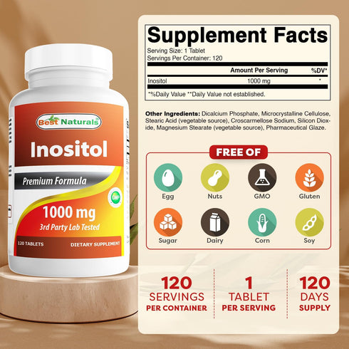 Best Naturals Inositol 1000mg 120 Tablets - also called vitamin B8...