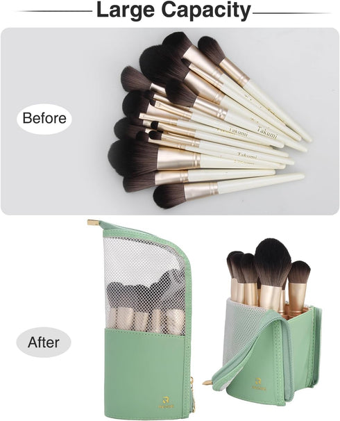 MONSTINA Makeup Brush Organzier Bag,High Capacity Portable Stand-Up Makeup Brush Holder,Professional Artist Makeup Brush Sets Case Waterproof Dust...