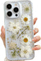for iPhone 15 Pro Max Clear Case with Pressed Real Flowers Design,Glitter Cute White Floral Pattern Slim Soft TPU Protective Women Girl's Phone Co...
