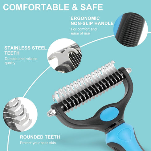 Pet Grooming Brush, Double Sided Undercoat Rake for Dogs & Cats, Professional Deshedding Brush and Dematting Tool, Safe and Effective Removing Kno...