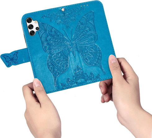 Galaxy A32 5G Case,for Samsung A32 5G PU Leather Wallet Flip Protective Phone Case with Wrist Strap Card Slots Holder Pocket Emboss Butterfly Flow...