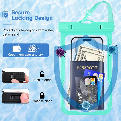 2 Pcs Waterproof Phone Pouch, Universal Waterproof Phone Case for iPhone Samsung Google Up to 7.3'', IPX8 Water Proof Cellphone Dry Bag for Snorke...
