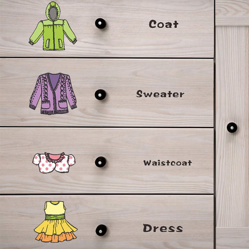 Maydahui 2 Sheets?31 Count? Dresser Clothing Decals 11 inch Boys Girls Clothing Sort Wall Sticker Removable Clothes Classification Label for Wardr...