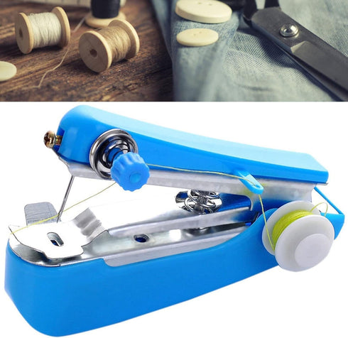 Blue Handheld Sewing Machine, Sewing Machines Portable Mini Manual Sewing Machine Handy Needlework Tool Mini Sewer Machine Hand Stitcher Sewing Ma...