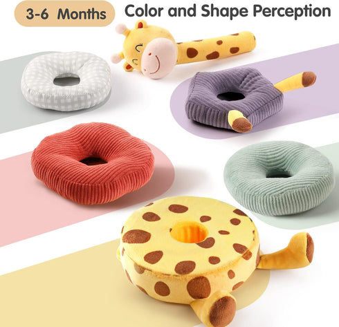 TUMAMA Plush Stacking Rattles Baby Toy Giraffe Stacks of Circles STEM Montessori Toy Baby Shower Deer Woodland Stuffed Animals Gift for 3 6 9 12 1...