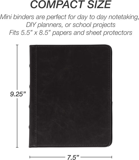 Samsill Vintage Hardback Mini 3 Ring Black Leather Binder, Professional Binder Organizer, Planner Binder, 1 Inch 3 Ring Binder, Mini Binders 5.5 x...