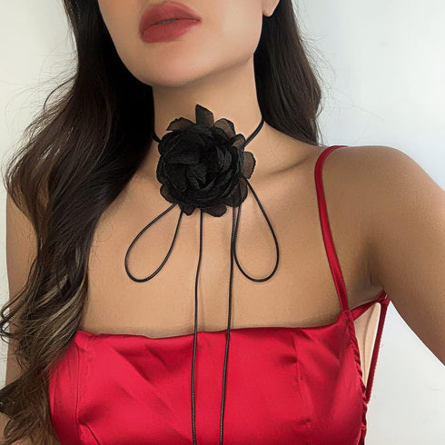 Salircon Big Rose Flower Choker Necklaces for Women Y2K Yarn Floral Velvet Choker Neckband Accessories for Dress...