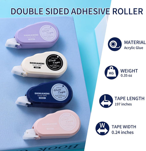 4 PACK Double Sided Tape Roller, Permanent Adhesive Scrapbook Tape Dispenser Runner, Glue Tape for Home Office School Crafts & Arts Projects, 6MMx...