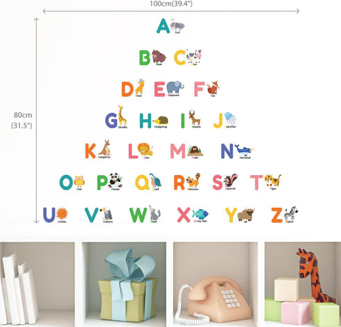 DECOWALL DS-8014 Colourful Animal Alphabet ABC Kids Wall Stickers Wall Decals Peel and Stick Removable Wall Stickers for Kids Nursery Bedroom Livi...