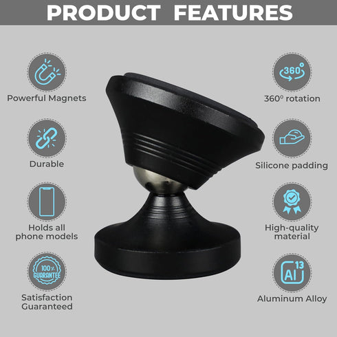 Dual Magnetic Phone Holder for Car & Gym - Cell Phone Magnet Mount with Rotating Ball Joint - Includes 5 Adhesive Metal Plates - Sticks to Exercis...