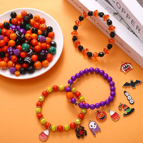 1510PCS Halloween Beads for Jewelry Making Pumpkin Skull Beads Polymer Clay Beads Evil Eye Beads Enamel Halloween Charms for Bracelet Necklace Ear...