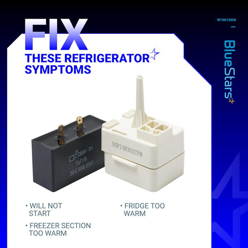 BlueStars New Upgraded W10613606 Refrigerator Compressor Start Relay and Capacitor - Compatible with Whirlpool KitchenAid Kenmore Refrigerators - ...
