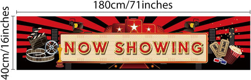 Blulu Movie Night Party Decorations 2025 Now Showing Banner 70. 8 x 15. 7 Inch Red Carpet Backdrop Decorations Movie Backdrop Birthday Party Banne...