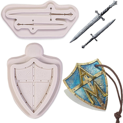 Dragon Silicone Fondant Molds, (3 PACK) Swords Shield Battle Fondant Mold for Thrones Cake, Dragon Cake Decorating Cupcakes, Chocolate, Sugarcraft...