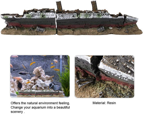 Resin Wreck Ornaments, Titanic Lost Wrecked Boat Ship Aquarium Decoration Ornament Wreck Ornaments...
