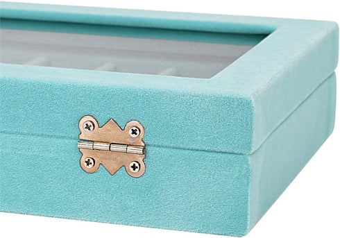 MeJell 24 Slot Velvet Glass Jewelry Box Organizer Rings Earrings Tray Display Storage Case...